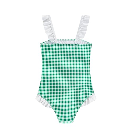 Image of LIZENS Girls One Piece Swimwear Checker Print Ruffles Bathing Suit for Kids Size 2-12