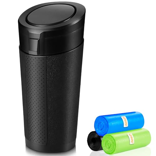 ZSZJOLCT Car Trash Can Bin with Lid, Leakproof Garbage Can for Vehicle, Mini Trash Bin with 90 Attached Trash Bags, Easy to Clean Cup Holder Trash Can for Car, Home, Office