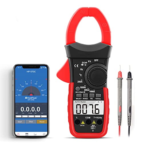 Digital Clamp Meter With App Function, 570C-App Clamp Multimeter With Capacitance, Diode Test, Temperature, 4000 Counts Ac/Dc Voltage, Current Amp Ohm Tester With Test Leads, For Diode Test Industrial #TOP10