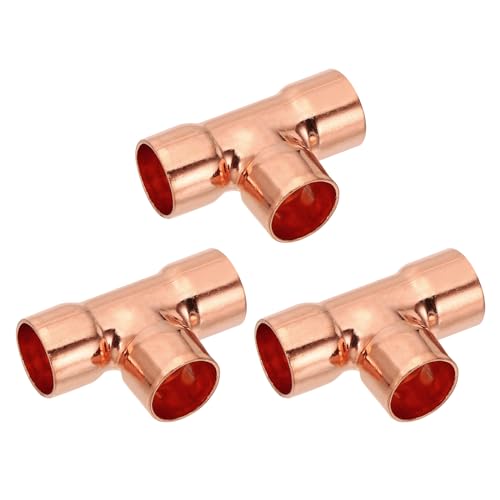 PATIKIL 5/8 ID 1mm Spessore Raccordo in Rame a T, 5pz 99,9% Vie Puro Raccordo per Tubo in Rame Connettore Tubo a Raggio Corto con Connessione a Saldare a Caldo