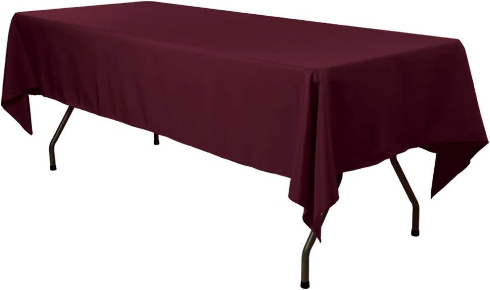 E-TEX Rectangle Tablecloth - 60 x 126 Inch Rectangular Table Cloth for 8 Foot Table in Washable Polyester, Burgundy