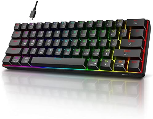 KOORUI 60% Gaming Keyboards, 61 Keys Wired Ultra-Compact Mechanical Keyboard 26 RGB Backlit with Red Switch Mini Keyboards for Windows MacOS Linux