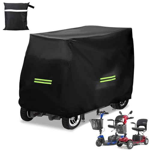 Pangutiandi Mobility Scooter Cover, Heavy Duty 420D Oxford Fabric Electric Scooter Rain Cover, Waterproof Anti-UV,Elastic Strap and Reflective Strips, 3 Buckles with Storage Bag (124 * 58 * 99cm)