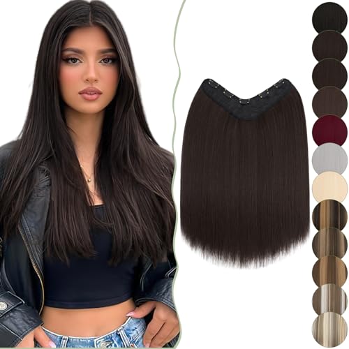 SEGO Une Pièce Avec 5 Clips 3/4 Tête Complète Coiffure Droite Synthétique Extensions de Cheveux à Clips U Forme 18 pouces, Noir Naturel