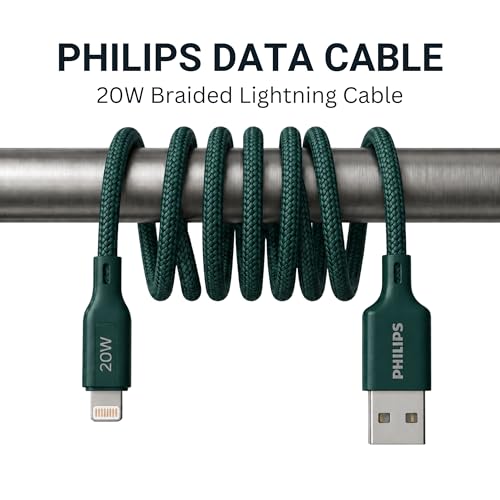 Image of PHILIPS DLC4150VT /94 20W iPhone Original Type-A to Lightning Fast Charging Cable (1.5m, Crystal Teal) | MFi Certified | 480Mbps | Nylon Braided | Compatible with iPhone & Other Lightning Devices