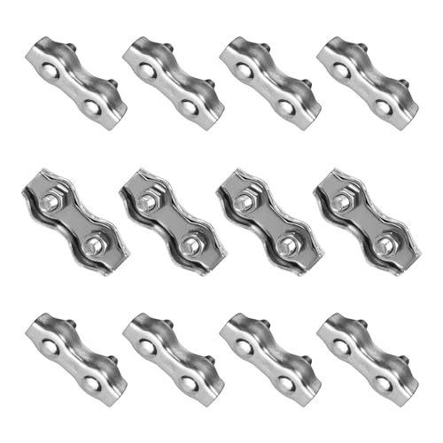 M4 Abrazadera de Cable Dúplex, JANDH 12 Piezas Doble Clip de Cuerdas de Alambre, Abrazadera Dúplex, Clips Dúplex Acero Inoxidable 304, Adecuado para Sujeción de Cables y Cables de 4 mm