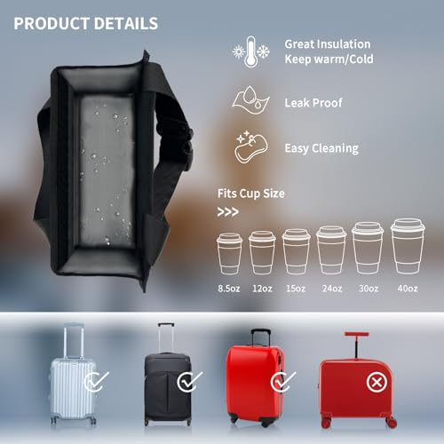 Image of Luggage Cup Holder for Suitcases - Free Hand Drink Carrier, Multifunctional Travel Cup Holder Fits Suitcase Handles, Travel Accessories (Gray)