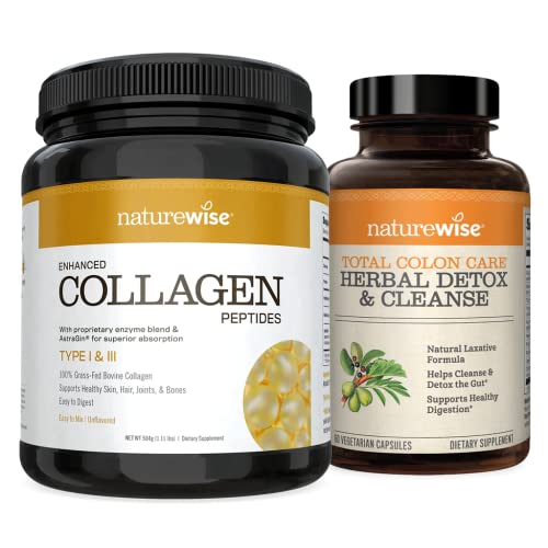 Naturewise Enhanced Collagen Peptides (45 Servings) - Hydrolyzed Type I & Iii Total Colon Care Fiber Cleanse With Herbal Laxatives, Prebiotics, & Digestive Enzymes #TOP24
