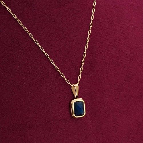 Image of PALMONAS Everyday Exquisite Blue Stone Gold Necklace for Womens - Waterproof & Anti-Tarnish