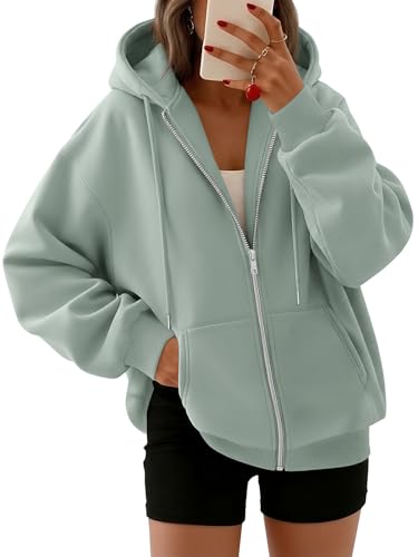 Image of Trendy Queen Womens Zip Up Hoodies 2026 Oversized Sweatshirt | Spring Fall Layering Jacket with Pockets, Casual Track Outfits, Cozy Fleece Winter Clothes