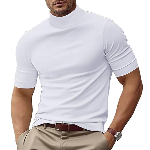Men's Fashion Shirts Short Sleeve Mock Turtleneck T-Shirts Casual Undershirt Tops