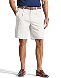 COOFANDY Men's Casual Shorts Pleated Front 9 Inch Inseam Linen Textured Business Dress Dressy Shorts White Ivory