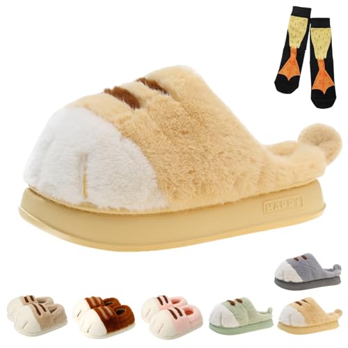 Cat Paw Slippers, Plush Cute 3D Cat Paw Slipper, Non-Slip Cozy Funny Warm Fluffy for House Indoor Outdoor Shoe