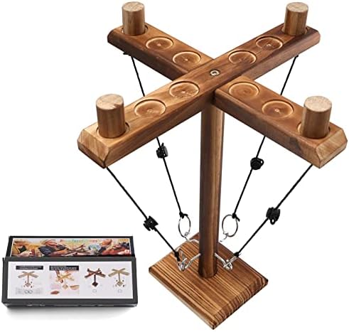 Hooks Ring Toss Game for Kids Adults, Joycabin Four Person Toss Hook Ring Toss Interactive Battle Game, Handcrafted Wooden Tabletop Board Games for Bars Home Party