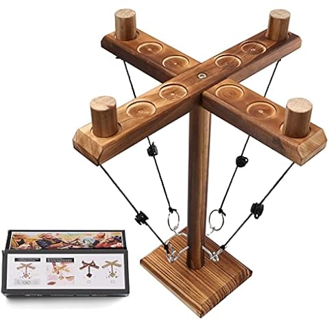 Hooks Ring Toss Game for Kids Adults, Joycabin Four Person Toss Hook Ring Toss Interactive Battle Game, Handcrafted Wooden Tabletop Board Games for Bars Home Party Cover