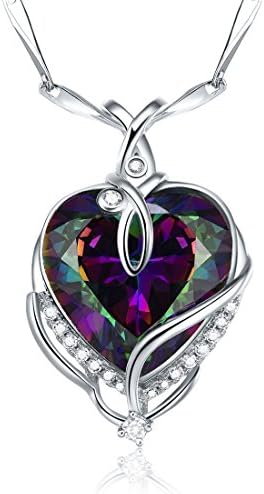 Merthus 925 Sterling Silver Created Mystic Fire Rainbow Topaz Heart Necklace for Women Jewelry Gifts for Wife