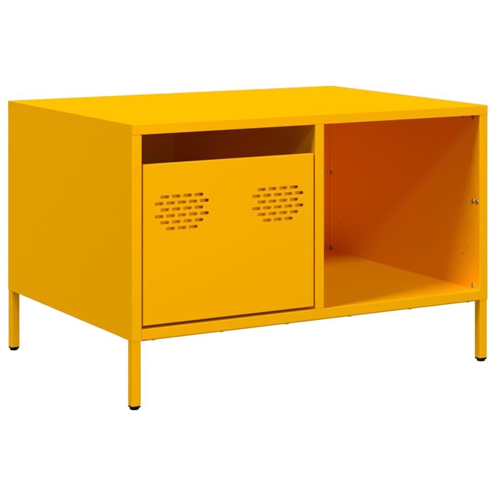 Mesa de centro (68,5 x 50 x 43,5 cm, acero con cajón estante patas regulables en altura, diseño industrial para salón, pasillo, dormitorio