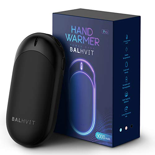 Balhvit 9000mAh Instant Heat Hand Warmers Rechargeable, 14H Max Runtime Electric Hand Warmer Pro & Portable Power Bank, Reusable USB Pocket Hand Warmers For Outdoors, Tech Gifts, Heat Therapy (Black)