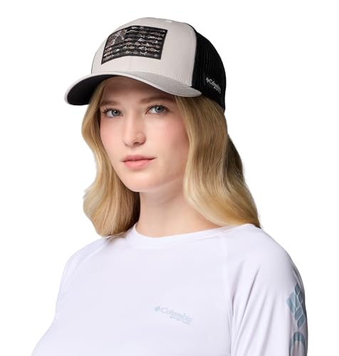 Image of Columbia Unisex Unisex PFG Fish Flag Mesh Snap Back Hat, Light Cloud /Black /Camo Fish Flag, One Size