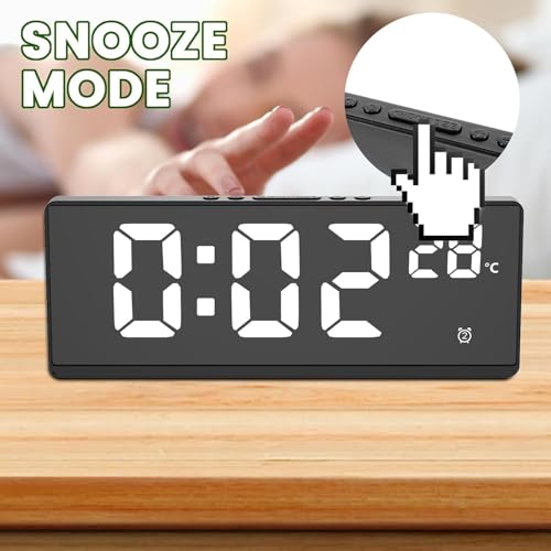 Image of DRONTER LED Mirror Alarm Clock, Large Display Digital Clock with Temperature Display, Snooze Function, USB Powered for Bedroom & Office