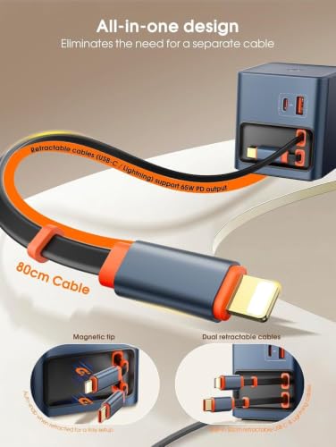 Image of 100W GaN 4-Port USB-C Desktop Charger with Dual Retractable Type-C & Ligh /tning Cables, PD Fast Charging Station for Mac /Book, 1Pad, 1Phone 17 /16, XPS, Galaxy S26 /S25, Pixel & Android Devices (Q16)