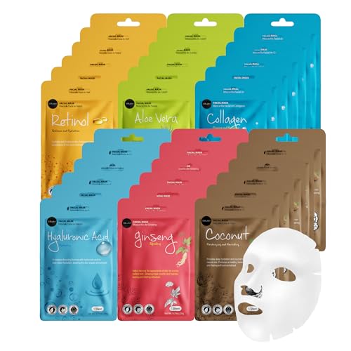 Celavi Cosmetics Face Mask Set Korean Beauty Essence Facial Paper Sheet Mask Korea Skin Care Moisturizing 12 New flavors K-Beauty Skincare 12 masks in a pack Made in Korea