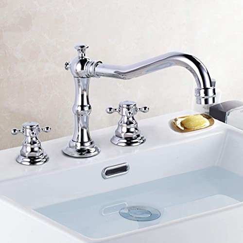 Robinet de lavabo en laiton rétro mélangeur chic à 3 trous pour salle de bain