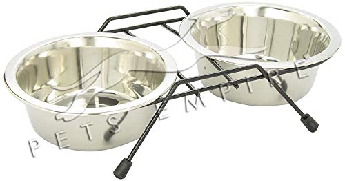 Pets Empire Stainless Steel Dog Cat Double Diner Pet Bowl – 2 Pet Dishes Package Set for Drinking or Eating Dog Bowl (1 Piece) 2 X 450 ML