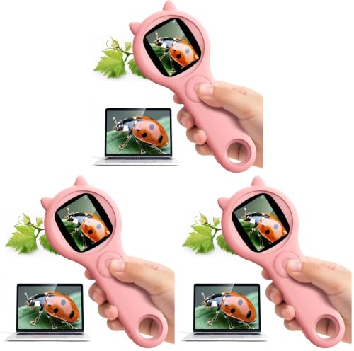 Image of Kids Microscope for Girls, 500X Portable Digital Microscope with 2 inch IPS Screen, Cute STEM Learning Toy, Birthday Gift for Girls Age 5-12 (Pink) (Pack of 3)
