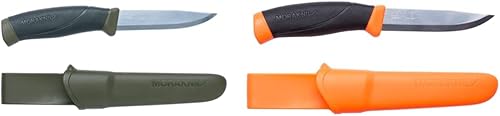 Morakniv Companion Cuchillo de hoja fija de acero al carbono con funda, 4.1 pulgadas, verde militar