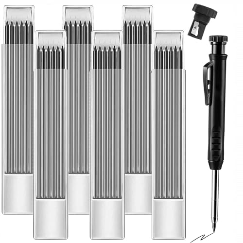 Image of Siganorpy 1 Pack Carpenters Pencil Mechanical Pencil Set, Deep Hole Marker with Built-in Sharpener, 36 Refills 2.8mm, Long Nose Solid Joiners Pencil for Construction, Architect, Woodworking (Black)