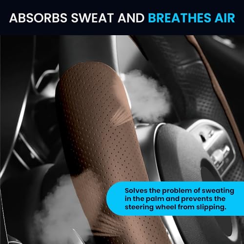 Image of KINGSWAY Premium PU Leatherette Chocolate Steering Wheel Grip Cover Compatible with Tata Safari (Year 2021-2023) - Universal Use Stylish and Non-Slip Car Interior Accessories, Set of 2 Pieces