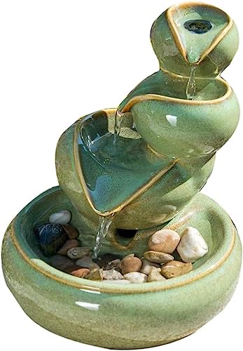 Image of Primrose 25cm Solar Powered Green Ceramic Oil Jar Three Tier Cascade Patio Garden Water Feature