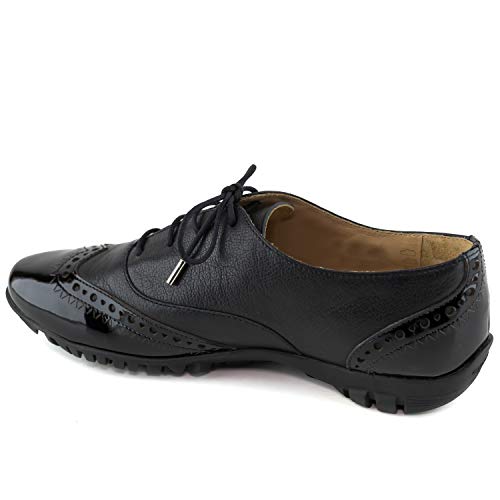 Womens Casual Comfortable Genuine Leather Lightweight Performance Spikeless Breathable Waterproof Cushion Support Laceup Golf Shoe Black Soft Patent 7 #TOP1