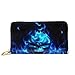 Produktbild ClownFish Flamin Blue Cool Skull Leather Wallet Lightweight PU Leather Purse Zipper Clutch Praktische Geld Organizer mit Kartenfächer Fashion Wallet