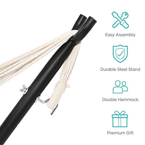 Best Choice Products SKY1755 Double Hammock With Steel Stand, Indoor Outdoor Brazilian-Style Cotton Bed W/Carrying Bag thumb #4