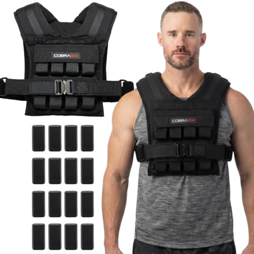 Image of COBRASIX Weighted Vest for Men | Adjustable Weight Vest with Removable Iron Weights | Heavy Duty Workout Vests for Walking, Running, CrossFit, Strength Training, Rucking & Calisthenics | 35lbs & 44lbs