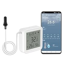 WiFi Thermometer Hygrometer Smart Humidity Sensor with Temperature Sensor Probe, Remote APP Alert, Digital Temperature Monitor for Food Storage Brewing Fish Tank, Compatible with Alexa 1 Pack