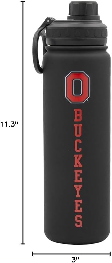 Ohio St Water Bottle - Black Double Walled Stainless Steel 24 oz Keeps Drinks Cold or Hot