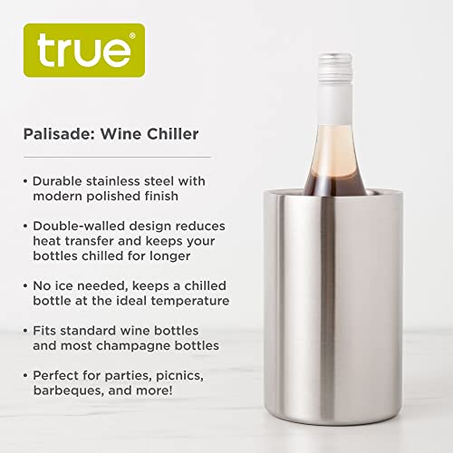 True Cellar Wine Chiller, Double Walled Stainless Steel Bottle Chiller, No Ice Needed, Fits Standard Bottles, Silver, Set of 1