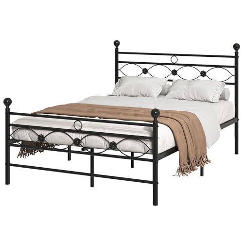 YITAHOME King Size Metal Bed Frame 5ft Modern Style Bed Frame with Headboard and Footboard, Solid Slatted Bed Platform with Large Under Storage Base Black for Bedroom