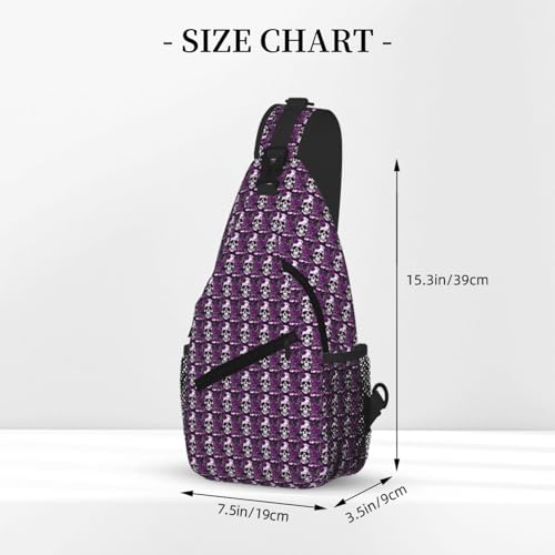 Bolsa de pecho con estampado de esqueleto de rosas moradas de diseño elegante 3