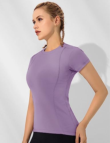 Image of Loovoo Women Workout Shirts, 1 /2 /3 Pack Short Sleeve Compression Tee | Tight Fit Gym Basic Tops, Athletic Quick Dry Crew Neck 4-Way Stretch, Flat Seams Ideal for Yoga, Gym, Running and Daily Wear