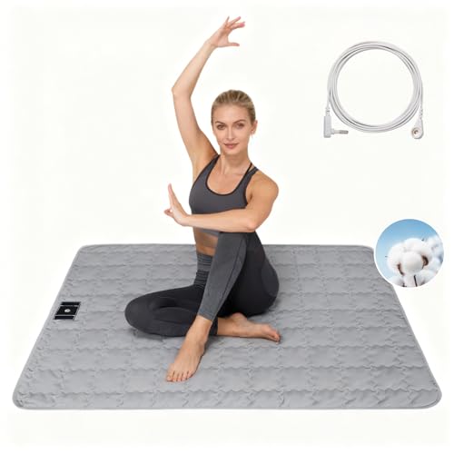 Image of Grounding Mat for Bed Cotton Grounding Pad Silver Fiber Earth Connected Mat with 15ft Grounding Cord for Enhance Sleep Stress Relief Gray 23.6x34.1 Inch