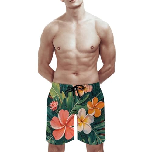 Mens Shorts Tropical Flowers and Foliage Men Swim Trunks Quick-Dry Beach Shorts with Drawstring Pocket Bathing Suit3