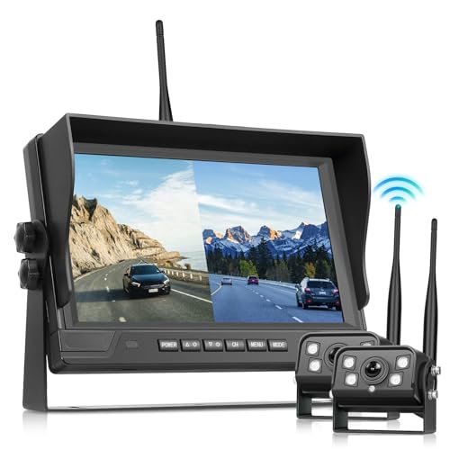 Podofo 2 Cámaras Traseras Inalámbricas con 9» IPS Monitor de Pantalla Grande, HD Cámaras de Marcha atrás para Camión Remolque RV Autobús Camper, Graba...