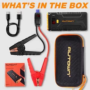 Contents of the AUTOWN Jump Starter package.