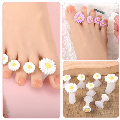 Hpmjz Silicone Flower Toe Spacers 16 pcs Daisy Toe Separators Cute Toes Dividers Pedicures Nail Art Tools for Women Men Straightening Overlapping Crooked Bunion Pads Soft Gel Foot Nail Salon Manicure