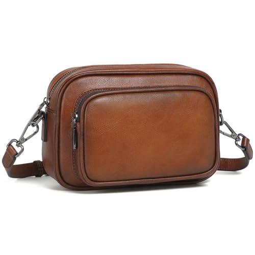 COOLCY Genuine Leather Crossbody Bags for Women Small Purses and Handbags Vintage Ladies Shoulder Satchel Bag 2 styles straps