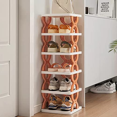 Étagère à chaussures étroite 6 niveaux | Petit support vertical gain de place couleur orange